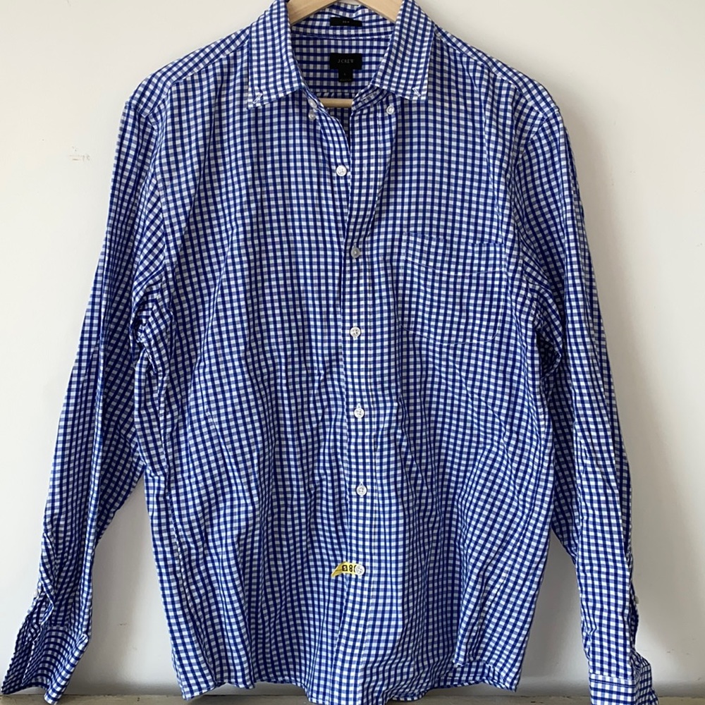 J. Crew Blue/White Gingham Checked Button Down Sl… - image 1